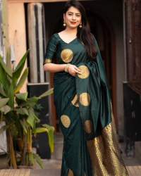 DARK GREEN BANARASI SOFT SILK SAREE WITH GOLD ZARI WEAVING SAREE