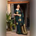 DARK GREEN BANARASI SOFT SILK SAREE WITH GOLD ZARI WEAVING SAREE thumb 1