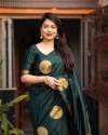DARK GREEN BANARASI SOFT SILK SAREE WITH GOLD ZARI WEAVING SAREE thumb 2