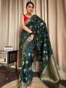 dark-green-flover-printed-banarasi-soft-silk-saree