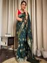 DARK GREEN FLOVER PRINTED BANARASI SOFT SILK SAREE  thumb 1