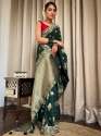DARK GREEN FLOVER PRINTED BANARASI SOFT SILK SAREE  thumb 3
