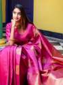Dark Pink & Golden Kanjivaram Wedding Saree With Blouse thumb 2