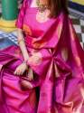 Dark Pink & Golden Kanjivaram Wedding Saree With Blouse thumb 6