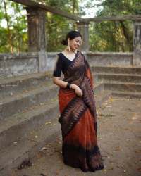 Designer Orange kanchipuram silk saree with zari work