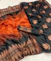Designer Orange kanchipuram silk saree with zari work thumb 10