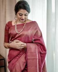 Elegant  Pink Banarasi Silk Weaving With Zari Border Saree