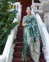 Esomic Green Banarasi Jacquard Silk Saree  thumb 2