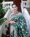 Esomic Green Banarasi Jacquard Silk Saree  thumb 5