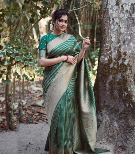 Esomic Present Green Colour Banarasi Soft Silk Saree