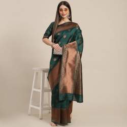 Fabulous Green Banarasi Pure Silk Kanjivaram Saree With Blouse