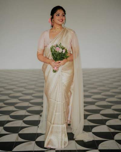 Flamingo Pink Zari Design Silk Saree With Matching Blouse