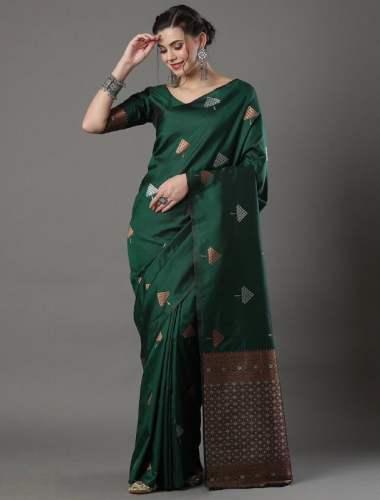 Green Banarasi Silk Soft Saree With Weaving Work