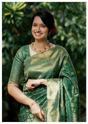 Green color Banarasi Soft Silk Saree With Matching Blouse