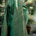 Green color Banarasi Soft Silk Saree With Matching Blouse thumb 4