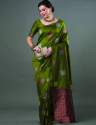 Green color kanjivaram silk saree with zari weaving work