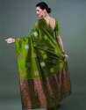 Green color kanjivaram silk saree with zari weaving work thumb 1