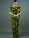 Green color kanjivaram silk saree with zari weaving work thumb 4