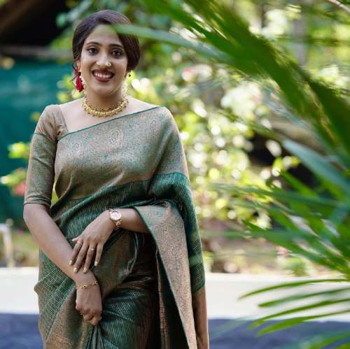  Green Colour Banarasi Silk Weaving With Zari Border Saree