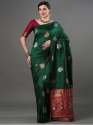 GREEN COLOUR HEAVY BROCADE WORK AND COPPER OR SILVER ZARI WORK SARI thumb 1