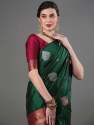 GREEN COLOUR HEAVY BROCADE WORK AND COPPER OR SILVER ZARI WORK SARI thumb 2