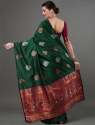 GREEN COLOUR HEAVY BROCADE WORK AND COPPER OR SILVER ZARI WORK SARI thumb 3