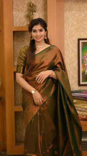 GREEN COOPER ZARI WEAVING BANARASI SOFT SILK SAREE