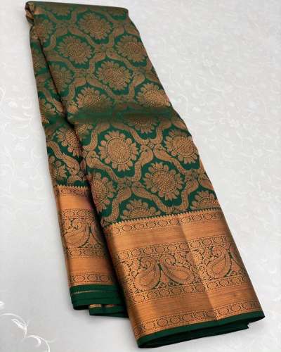 GREEN GOLD ZARI WEAVING BANARASI SOFT SILK SAREE 
