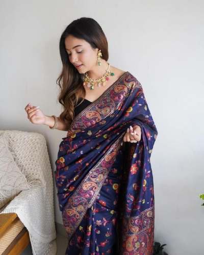Kashmiri Pashmina Kachi Work Weaving Silk Saree