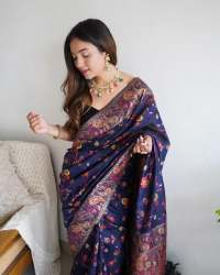 Kashmiri Pashmina Kachi Work Weaving Silk Saree