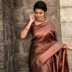 Latest Coffee Kanjivaram Silk Saree With Blouse