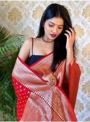 Latest Designs Zari Weaving Banarasi Soft Silk Saree With Blouse