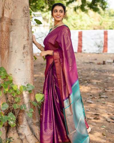 Latest Purple Colour Pure Satin Weaving Silk Saree