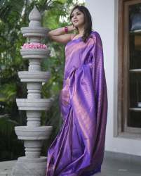 Latest Purple Kanjivaram Silk Saree With Blouse