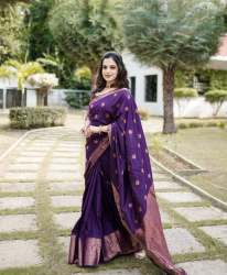 Latest Purple Zari Weaving Banarasi Soft Silk Saree With Blouse