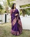 Latest Purple Zari Weaving Banarasi Soft Silk Saree With Blouse thumb 4
