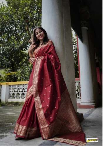 Latest Red Colour Handloom Weaving Saree