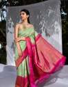 Light green With pink color Banarasi Soft Silk Saree With Matching Blouse