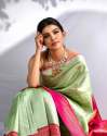 Light green With pink color Banarasi Soft Silk Saree With Matching Blouse thumb 2