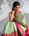 Light green With pink color Banarasi Soft Silk Saree With Matching Blouse thumb 3