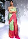 Light green With pink color Banarasi Soft Silk Saree With Matching Blouse thumb 5