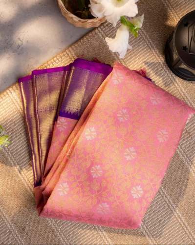 Light Pink color Banarasi Soft Silk Saree With Matching Blouse