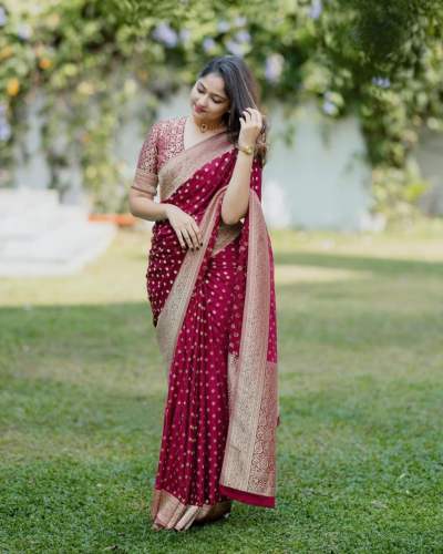 MAROON BANARASI SOFT SILK SAREE WITH BEAUTIFUL BLOUSE