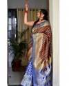MAROON WITH BLUE BORDER BANARASI SOFT SILK SAREE 