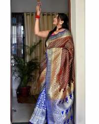 MAROON WITH BLUE BORDER BANARASI SOFT SILK SAREE 