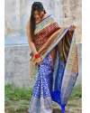 MAROON WITH BLUE BORDER BANARASI SOFT SILK SAREE  thumb 1
