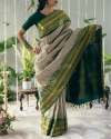 MICRO CHECKES BANARASI SOFT SILK SAREE WITH GREEN BORDER