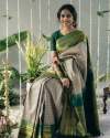 MICRO CHECKES BANARASI SOFT SILK SAREE WITH GREEN BORDER thumb 2