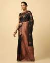 Midnight Black Golden Zari Shine Kanjivaram Wedding Saree With Blouse thumb 1