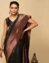 Midnight Black Golden Zari Shine Kanjivaram Wedding Saree With Blouse thumb 2